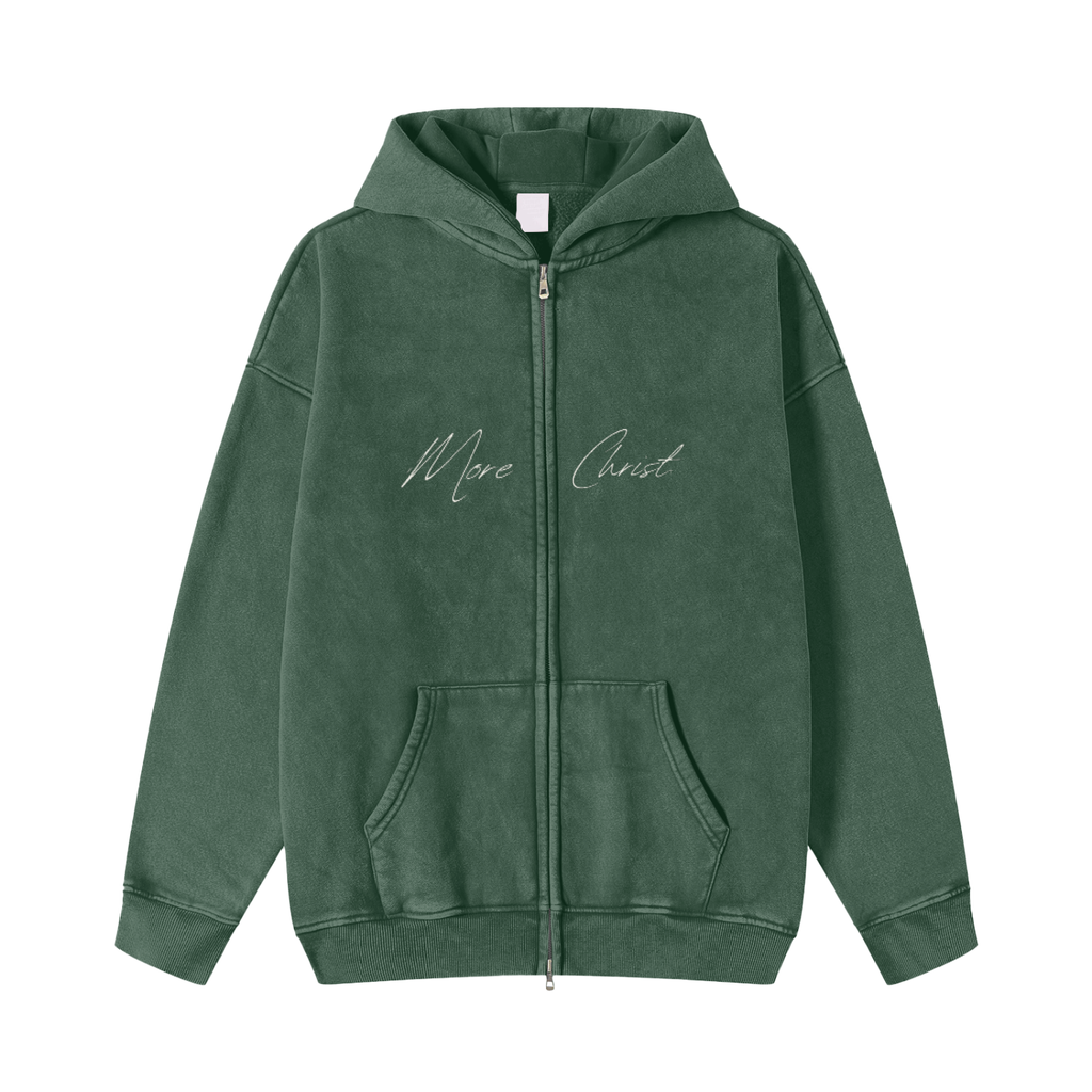 MORE CHRIST | Snow Washed Zip-Through Fleece Hoodie